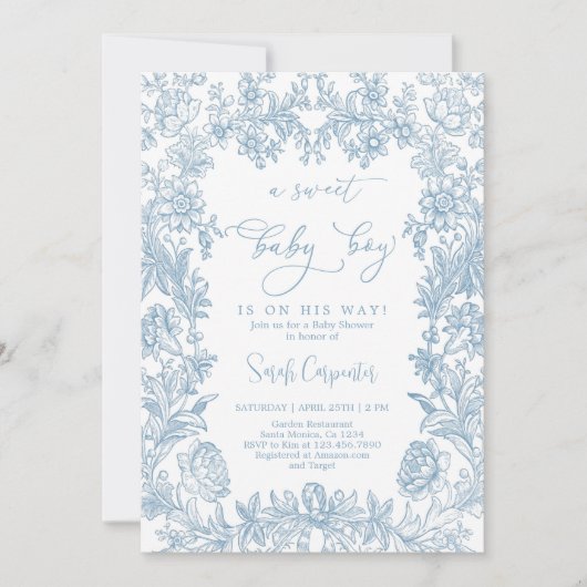 トイレ ヴィンテージ フレーム ベビー シャワー 男の子 招待状 (正面)