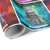 トイロボットカラフルサイファイ銀河系名前をカスタムするレトロ ラッピングペーパー (ロールコーナー)