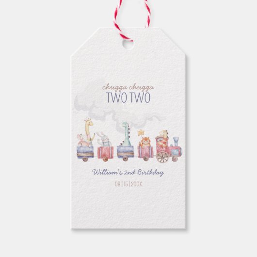 トイ・トレインすべての乗船誕生日招待状、動物園動物 ギフトタグ (正面)