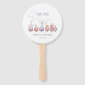 トイ・トレインすべての乗船誕生日招待状、動物園動物 ハンドファン (裏面)