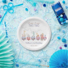 トイ・トレインすべての乗船誕生日招待状、動物園動物 ペーパープレート