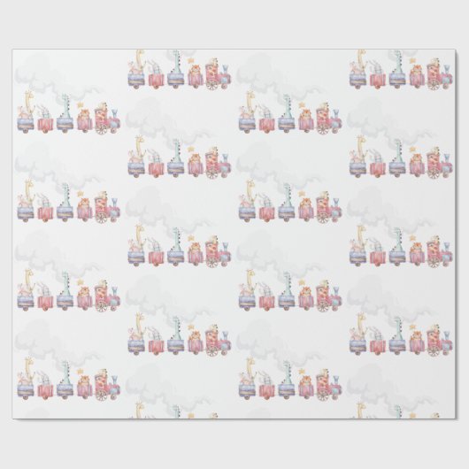 トイ・トレインすべての乗船誕生日招待状、動物園動物 ラッピングペーパー (フラット)