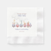 トイ・トレインすべての乗船誕生日招待状、動物園動物 縁ありカクテルナプキン (正面)