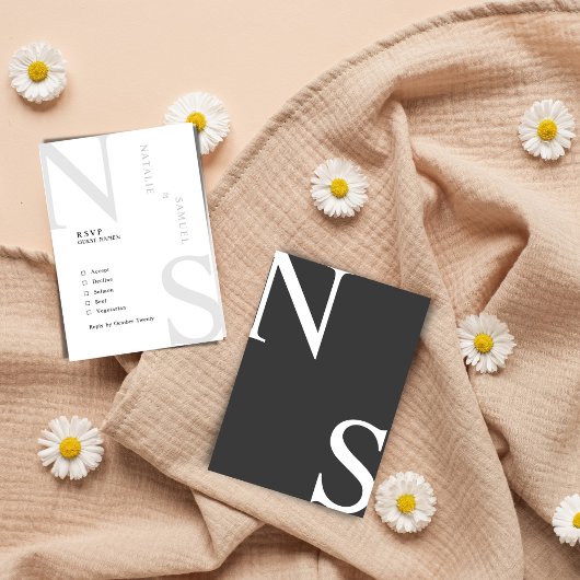 トゥアタラミニマルエレガントリストはっきりしたとイニシャル結婚ズ 出欠カード