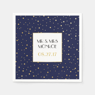 トゥインエレガントクレスターズミッドナイトブルースカイと金ゴールド スタンダードカクテルナプキン