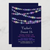 トゥインカラフルクルライトオンネイビースイート16招待状 招待状 (正面/裏面)