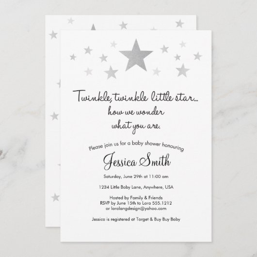トゥインキトゥインクルリトルスターベビーシャワー招待状 招待状 (正面/裏面)