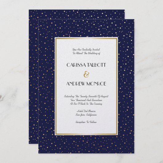 トゥインクエレガントルスターズミッドナイトブルースカイ金ゴールドウェディ 招待状 (正面/裏面)