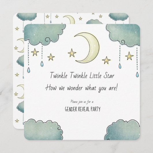 トゥインクトゥインクルスタージェンダーリビールベイビーシャワー 招待状 (正面/裏面)