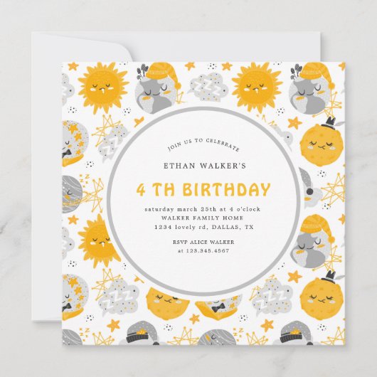 トゥインクルスターイエローアンドグレー誕生日スクエア (正面)