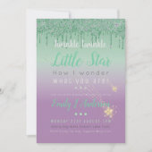 トゥインクルスターグリーンパープルドリップグリッターベビー性別 招待状 (正面)