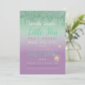 トゥインクルスターグリーンパープルドリップグリッターベビー性別 招待状 (スタンド正面)