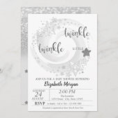 トゥインクルスターシルバーグリッターベビーシャワー招待状 招待状 (正面/裏面)