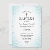 トゥインクルスターズアンドクロスブルー男の赤ちゃんバプテスマ 招待状 (正面)