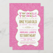 トゥインクルスターファースト誕生日招待状ピンク金ゴールド 招待状 (正面/裏面)
