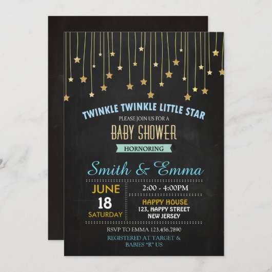 トゥインクルスターベビーシャワー招待状 招待状 (正面/裏面)