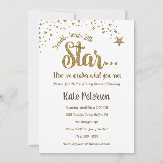 トゥインクルトゥインクルジェンダーリビールベビーシャワー招待状 招待状 (正面)