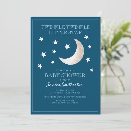 トゥインクルトゥインクルスターズムーン男の赤ちゃんベビーシャワー 招待状 (スタンド正面)