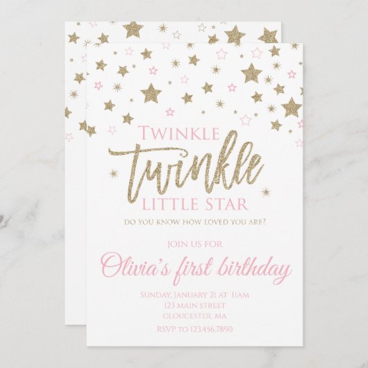 トゥインクルトゥインクルリトルスターの最初の誕生日招待状 招待状 (正面/裏面)