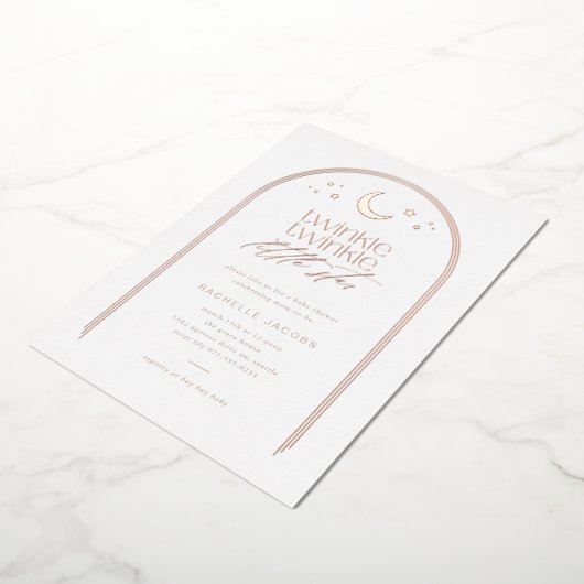 トゥインクルトゥインクルリトルスターアーチベイビーシャワーバラ 箔招待状 (回転した状態)