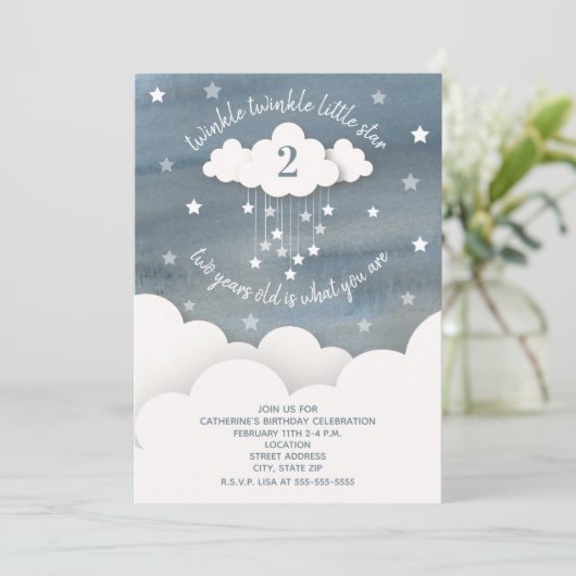 トゥインクルトゥインクルリトルスターウォーターカラー誕生日 招待状 (スタンド正面)