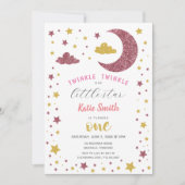 トゥインクルトゥインクルリトルスターグリッターファースト誕生日 招待状 (正面)