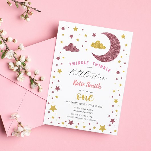 トゥインクルトゥインクルリトルスターグリッターファースト誕生日 招待状