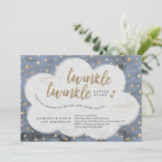 トゥインクルトゥインクルリトルスターツインボーイズ1歳誕生日 招待状 (スタンド正面)