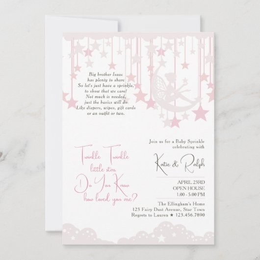 トゥインクルトゥインクルリトルスターフェアリーベビー散水 招待状 (正面)