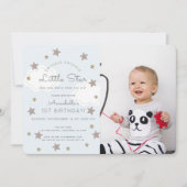 トゥインクルトゥインクルリトルスターフォトブルー誕生日 招待状 (正面)