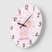 トゥインクルトゥインクルリトルスターベビーガールテディベア ラージ壁時計 (傾斜)