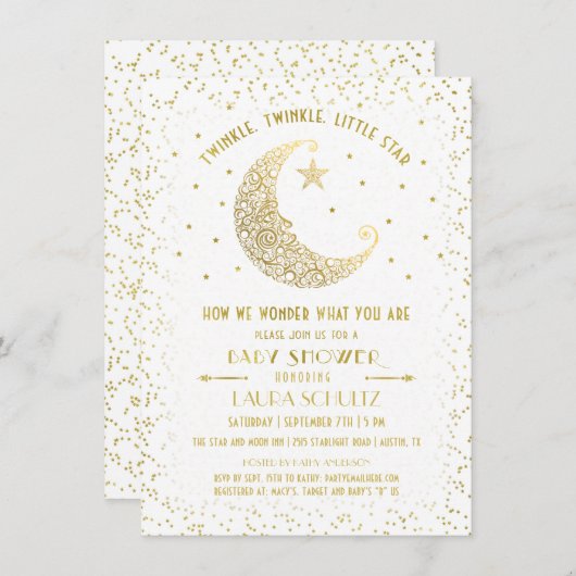 トゥインクルトゥインクルリトルスターベビーシャワー招待状 招待状 (正面/裏面)