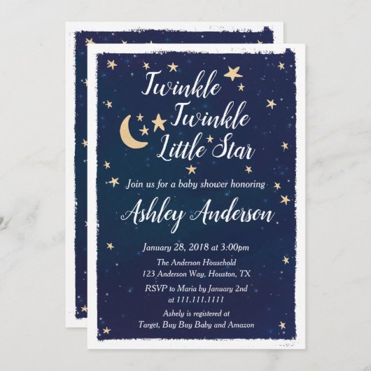 トゥインクルトゥインクルリトルスターベビーシャワー招待状 招待状 (正面/裏面)