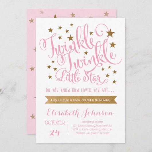 トゥインクルトゥインクルリトルスターベビーシャワー招待状 招待状 (正面/裏面)