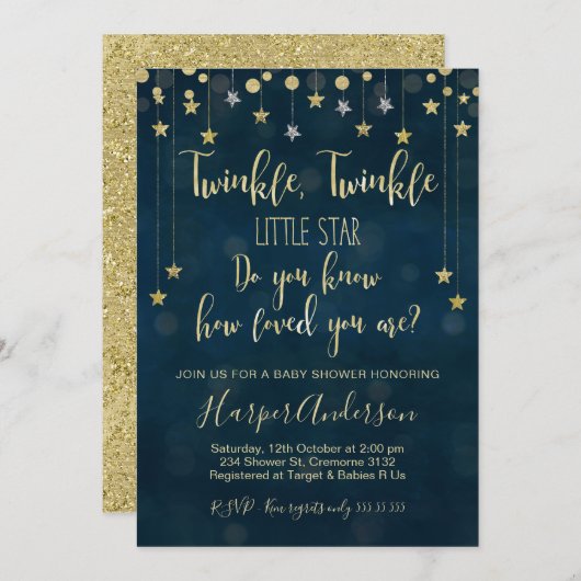 トゥインクルトゥインクルリトルスターベビーシャワー招待状 招待状 (正面/裏面)