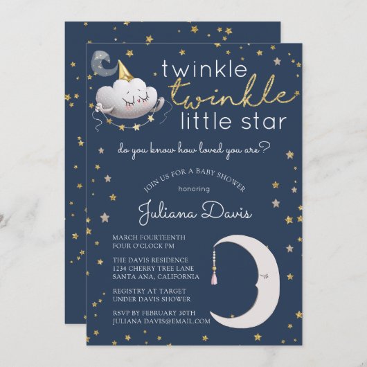 トゥインクルトゥインクルリトルスターベビーシャワー招待状 招待状 (正面/裏面)