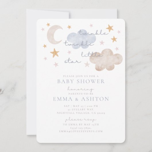 トゥインクルトゥインクルリトルスターベビーシャワー招待状 招待状 (正面)
