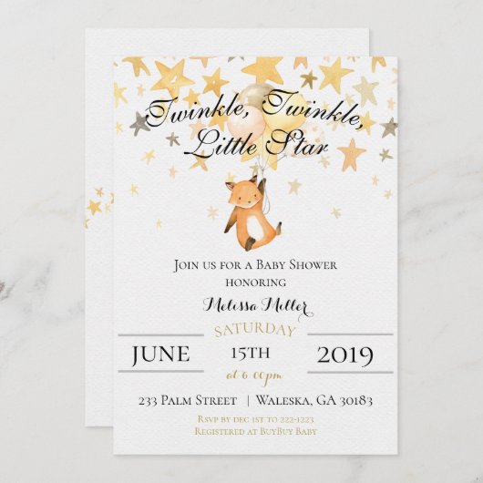 トゥインクルトゥインクルリトルスターベビーシャワー招待状 招待状 (正面/裏面)