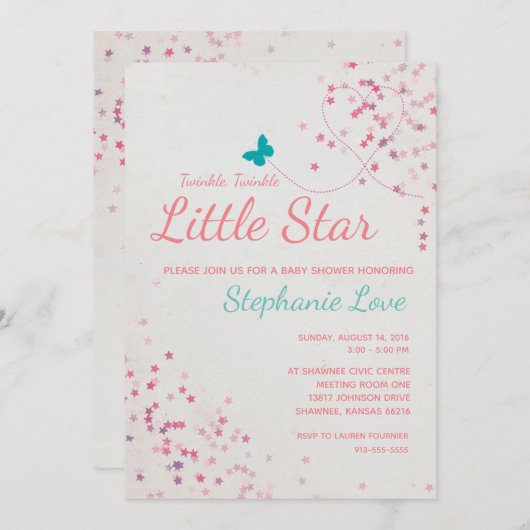 トゥインクルトゥインクルリトルスターベビーシャワー招待状 招待状 (正面/裏面)