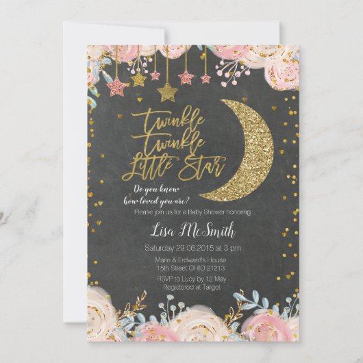 トゥインクルトゥインクルリトルスターベビーシャワー招待状 招待状 (正面)
