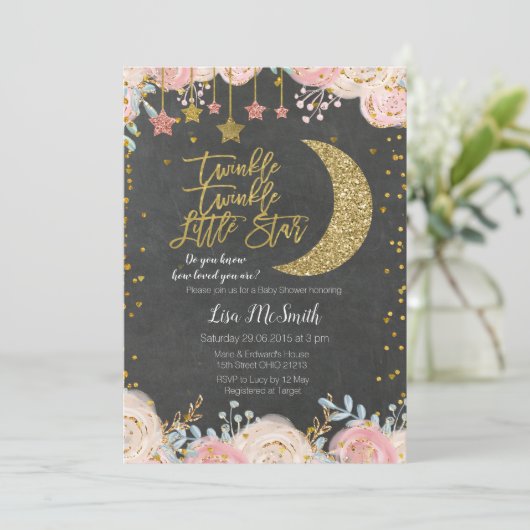 トゥインクルトゥインクルリトルスターベビーシャワー招待状 招待状 (スタンド正面)