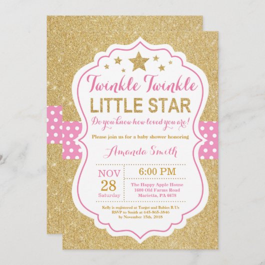 トゥインクルトゥインクルリトルスターベビーシャワー招待状 招待状 (正面/裏面)