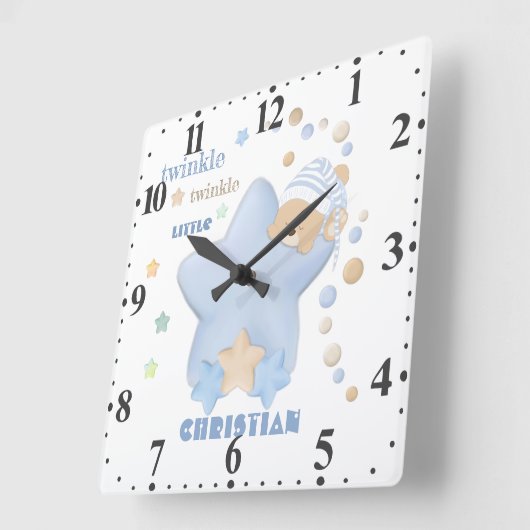 トゥインクルトゥインクルリトルスター男の赤ちゃんテディベアスクエア スクエア壁時計 (傾斜)