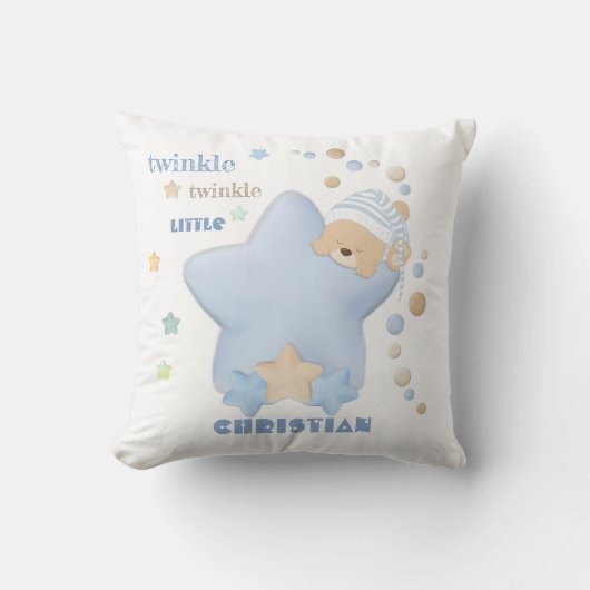 トゥインクルトゥインクルリトルスター男の赤ちゃんテディベアト クッション (正面)