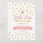 トゥインクルトゥインクルリトルスター第1誕生日ピンク金ゴールド 招待状 (正面/裏面)