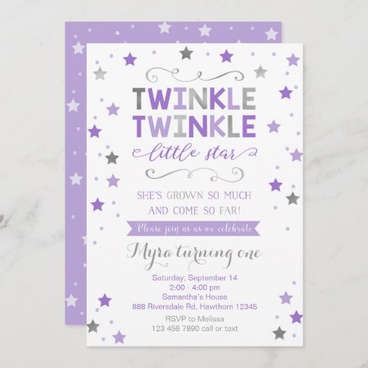 トゥインクルトゥインクルリトルスター誕生日招待状ガール 招待状 (正面/裏面)