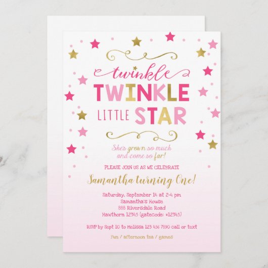 トゥインクルトゥインクルリトルスター誕生日招待状 招待状 (正面/裏面)