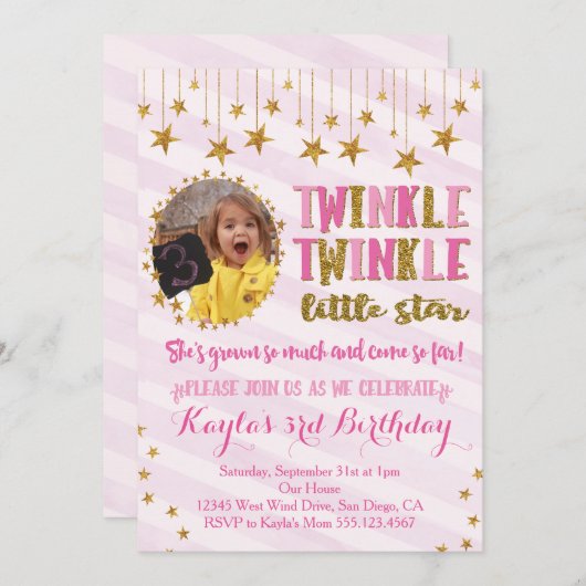 トゥインクルトゥインクルリトルスター誕生日招待状 招待状 (正面/裏面)