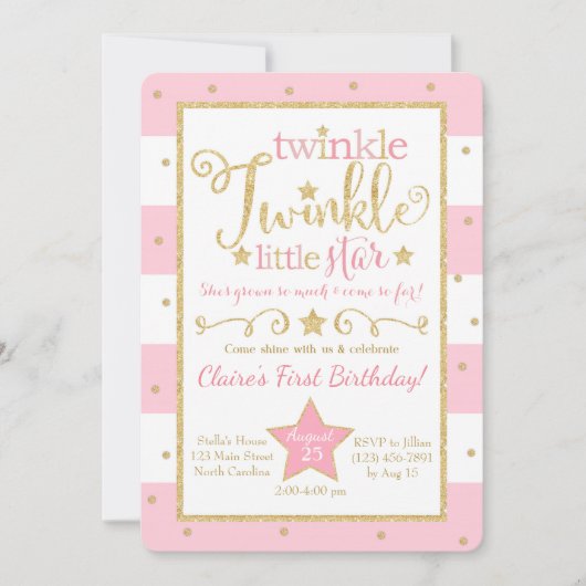 トゥインクルトゥインクルリトルスター誕生日招待状 招待状 (正面)