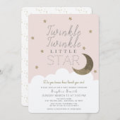 トゥインクルトゥインクルリトルスター赤面ピンクベビーシャワー 招待状 (正面/裏面)